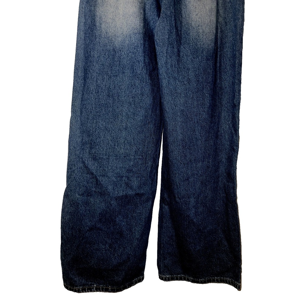 Fashion Nova Two Tone Double Waistband Distressed Wide Leg Jeans Medium Wash 3 - Picture 6 of 11
